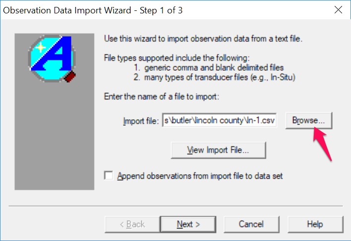 Import Wizard Step 1
